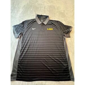Nike LSU Tigers Polo Mens XXL Gray New Striped Dri-FIT Official On Court Apparel